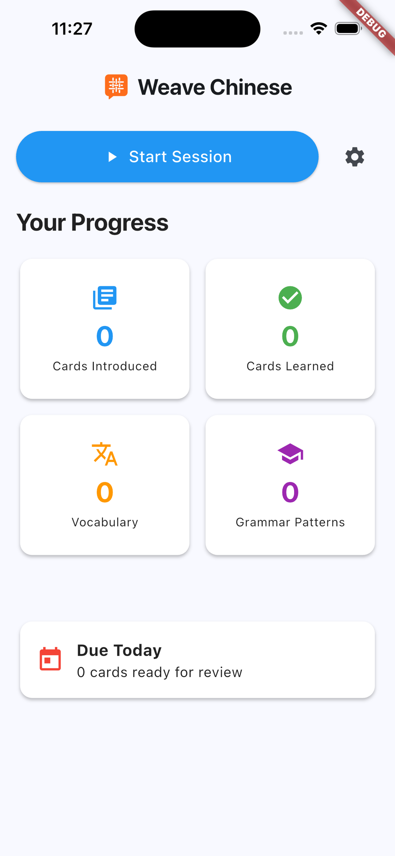 Weave Chinese app preview — characters screen